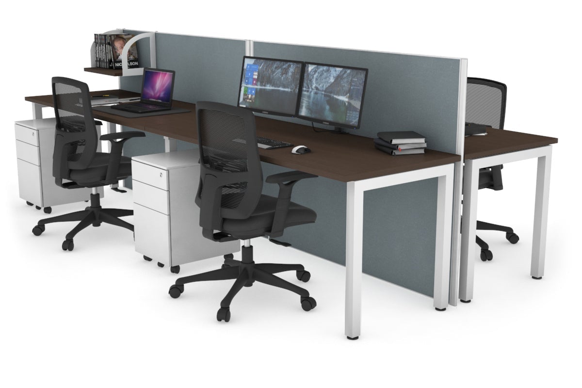 Horizon Quadro 4 Person Bench Square Leg Office Workstations [1600L x 700W] Jasonl white leg wenge cool grey (1200H x 3200W)
