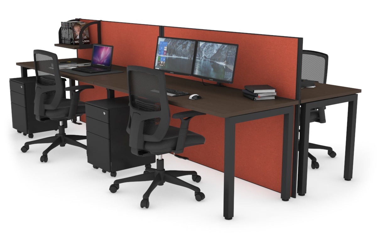 Horizon Quadro 4 Person Bench Square Leg Office Workstations [1600L x 700W] Jasonl black leg wenge orange squash (1200H x 3200W)