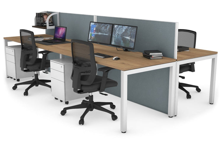 Horizon Quadro 4 Person Bench Square Leg Office Workstations [1600L x 800W with Cable Scallop] Jasonl white leg salvage oak cool grey (1200H x 3200W)