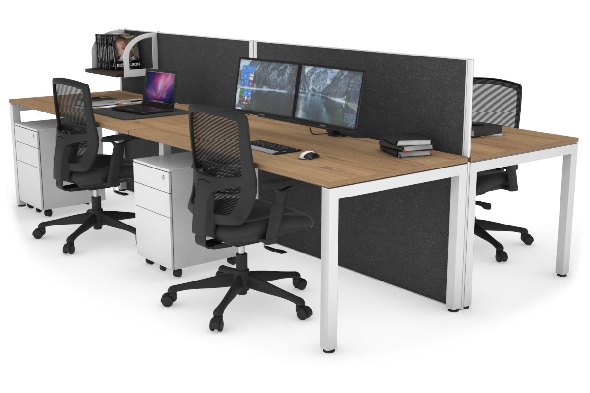 Horizon Quadro 4 Person Bench Square Leg Office Workstations [1600L x 800W with Cable Scallop] Jasonl white leg salvage oak moody charcoal (1200H x 3200W)