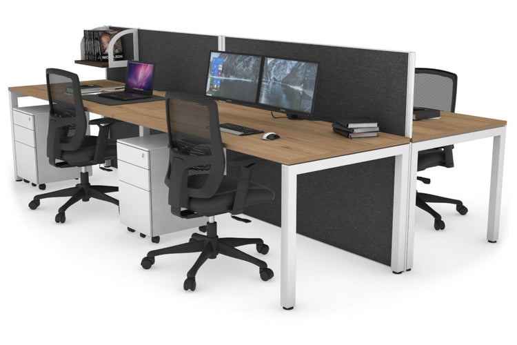 Horizon Quadro 4 Person Bench Square Leg Office Workstations [1600L x 800W with Cable Scallop] Jasonl white leg salvage oak moody charcoal (1200H x 3200W)