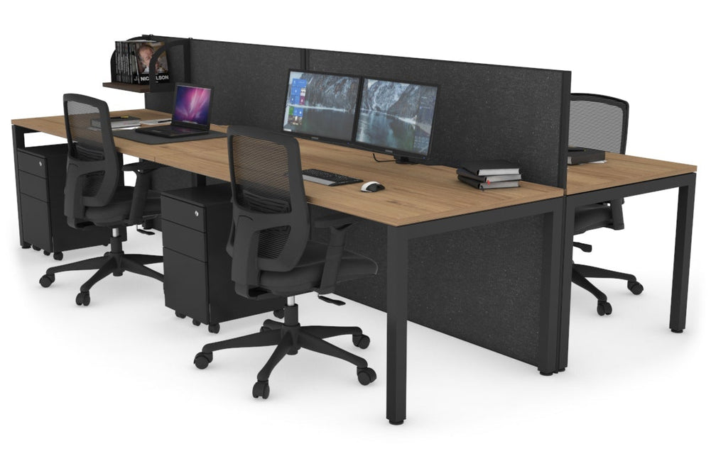 Horizon Quadro 4 Person Bench Square Legs Office Workstation [1600L x 800W with Cable Scallop]-black leg salvage oak moody charcoal (1200H x 3200W)