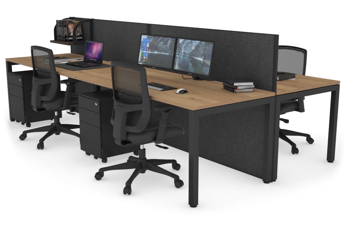 Horizon Quadro 4 Person Bench Square Leg Office Workstations [1600L x 800W with Cable Scallop] Jasonl black leg salvage oak moody charcoal (1200H x 3200W)