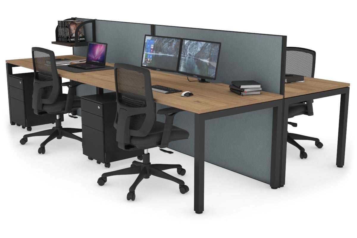 Horizon Quadro 4 Person Bench Square Leg Office Workstations [1600L x 800W with Cable Scallop] Jasonl black leg salvage oak cool grey (1200H x 3200W)