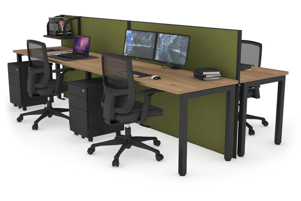 Horizon Quadro 4 Person Bench Square Legs Office Workstation [1800L x 700W]-black leg salvage oak green moss (1200H x 3600W)