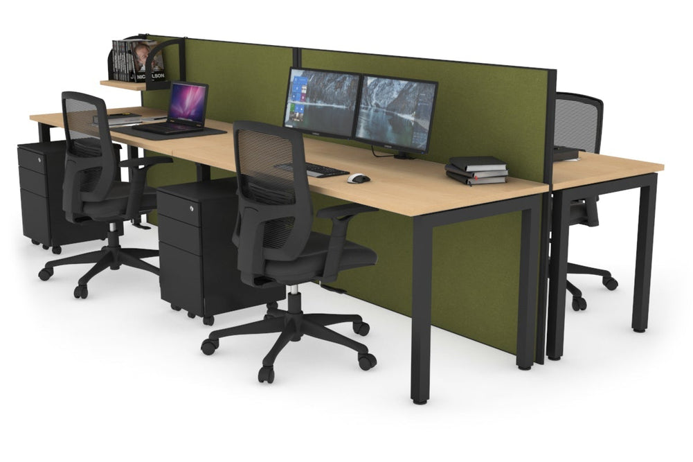 Horizon Quadro 4 Person Bench Square Legs Office Workstation [1800L x 700W]-black leg maple green moss (1200H x 3600W)