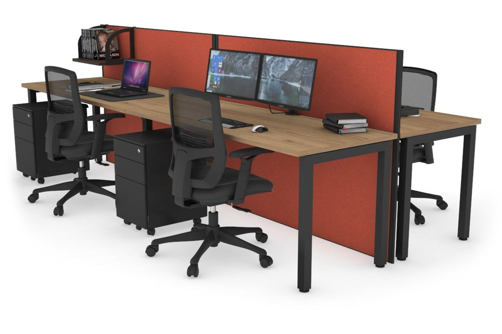 Horizon Quadro 4 Person Bench Square Legs Office Workstation [1800L x 700W]-black leg salvage oak orange squash (1200H x 3600W)