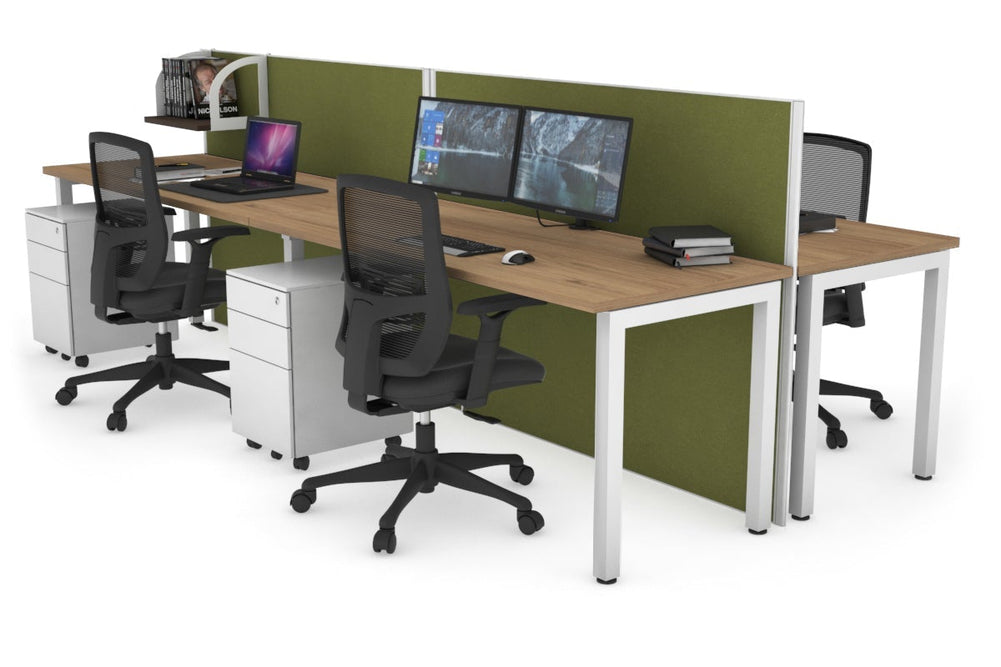 Horizon Quadro 4 Person Bench Square Legs Office Workstation [1800L x 700W]-white leg salvage oak green moss (1200H x 3600W)