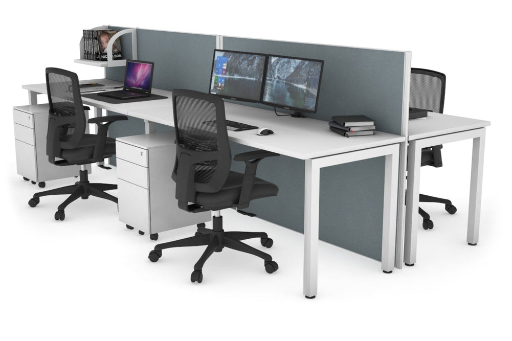 Horizon Quadro 4 Person Bench Square Legs Office Workstation [1800L x 700W]-white leg white cool grey (1200H x 3600W)