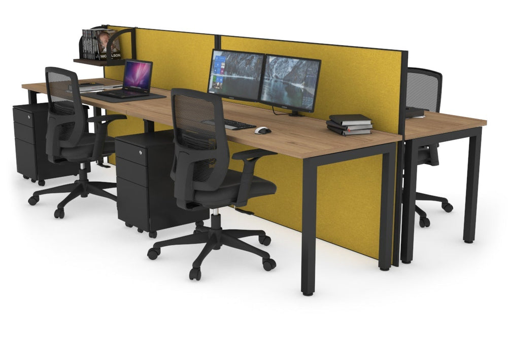 Horizon Quadro 4 Person Bench Square Legs Office Workstation [1800L x 700W]-black leg salvage oak mustard yellow (1200H x 3600W)