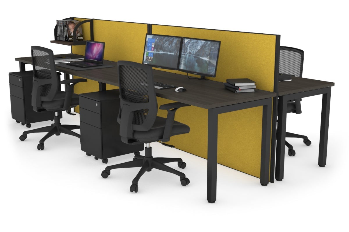 Horizon Quadro 4 Person Bench Square Leg Office Workstations [1800L x 700W] Jasonl black leg dark oak mustard yellow (1200H x 3600W)