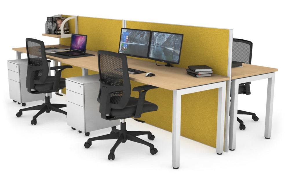 Horizon Quadro 4 Person Bench Square Legs Office Workstation [1800L x 700W]-white leg maple mustard yellow (1200H x 3600W)