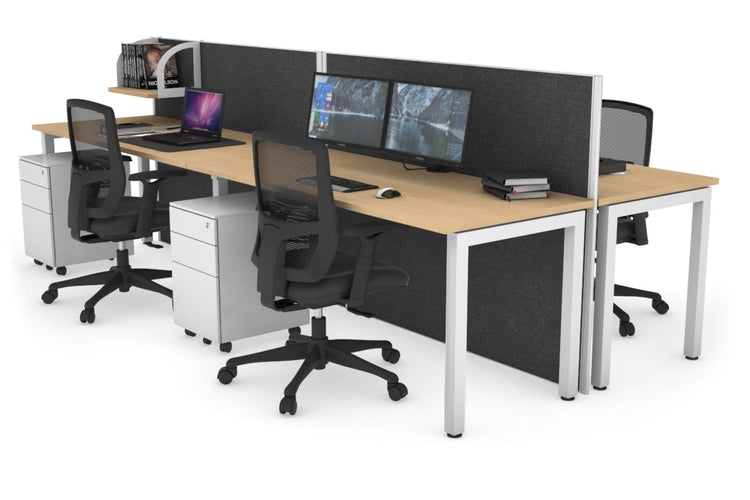 Horizon Quadro 4 Person Bench Square Leg Office Workstations [1800L x 700W] Jasonl white leg maple moody charcoal (1200H x 3600W)