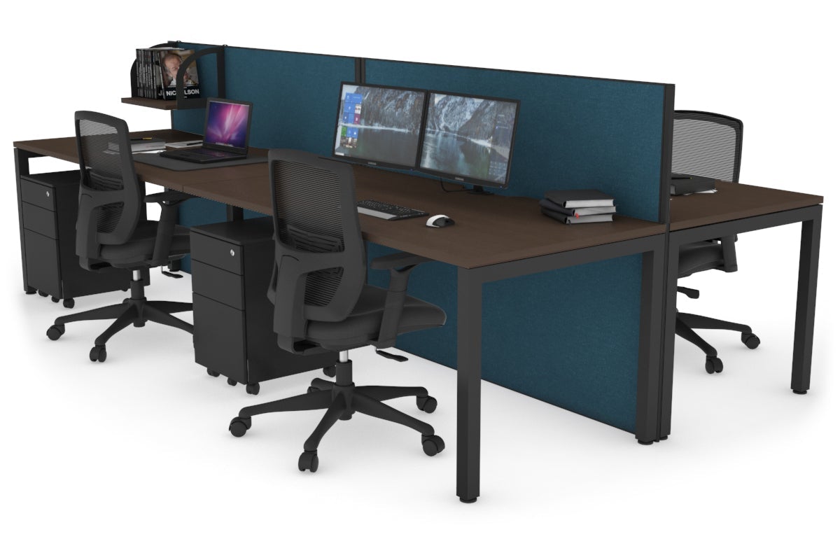 Horizon Quadro 4 Person Bench Square Leg Office Workstations [1800L x 800W with Cable Scallop] Jasonl black leg wenge deep blue (1200H x 3600W)