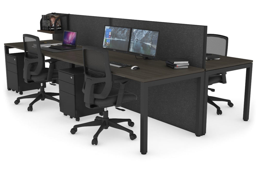 Horizon Quadro 4 Person Bench Square Legs Office Workstation [1800L x 800W with Cable Scallop]-black leg dark oak moody charcoal (1200H x 3600W)