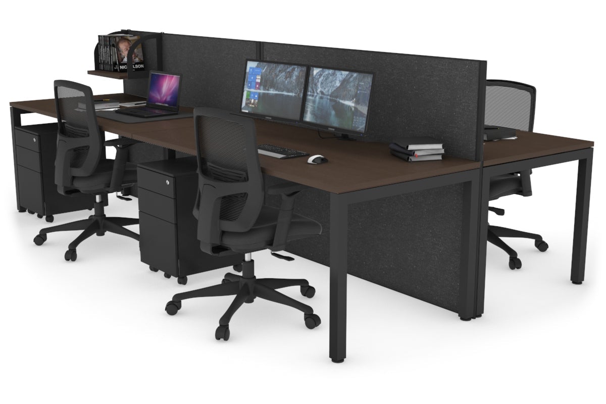 Horizon Quadro 4 Person Bench Square Leg Office Workstations [1800L x 800W with Cable Scallop] Jasonl black leg wenge moody charcoal (1200H x 3600W)