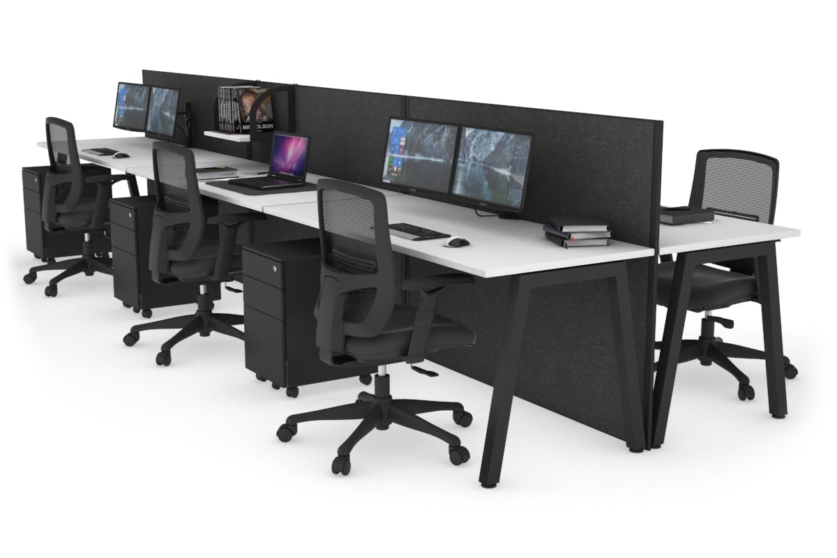 Horizon Quadro 6 Person Bench A Legs Office Workstation [1200L x 700W]-black leg white moody charcoal (1200H x 3600W)