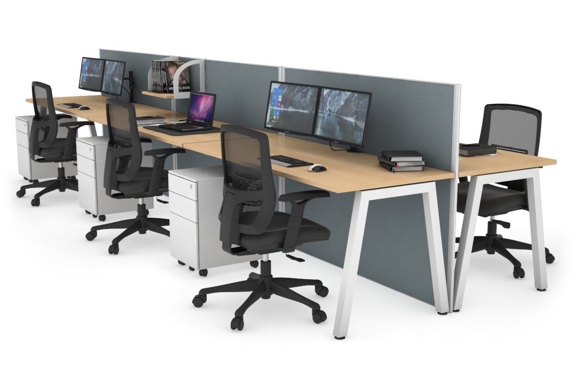 Horizon Quadro 6 Person Bench A Legs Office Workstation [1200L x 700W]-white leg maple cool grey (1200H x 3600W)