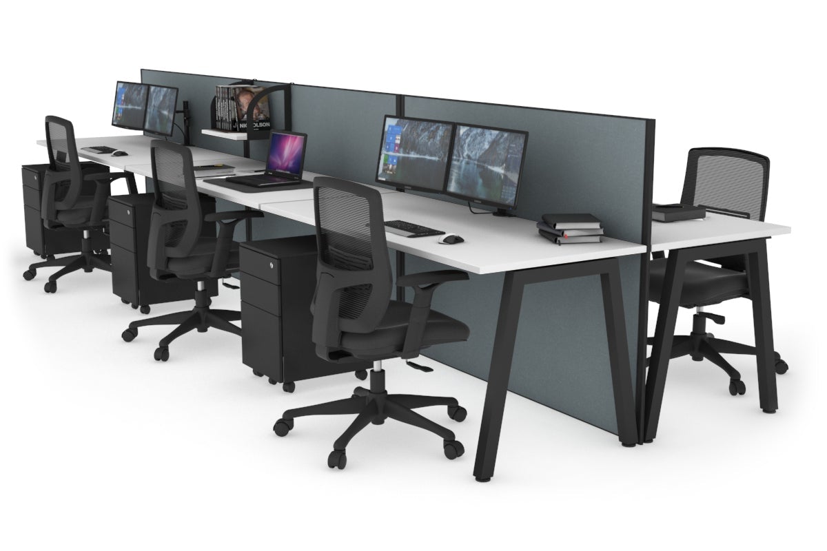 Horizon Quadro 6 Person Bench A Legs Office Workstation [1200L x 700W]-black leg white cool grey (1200H x 3600W)