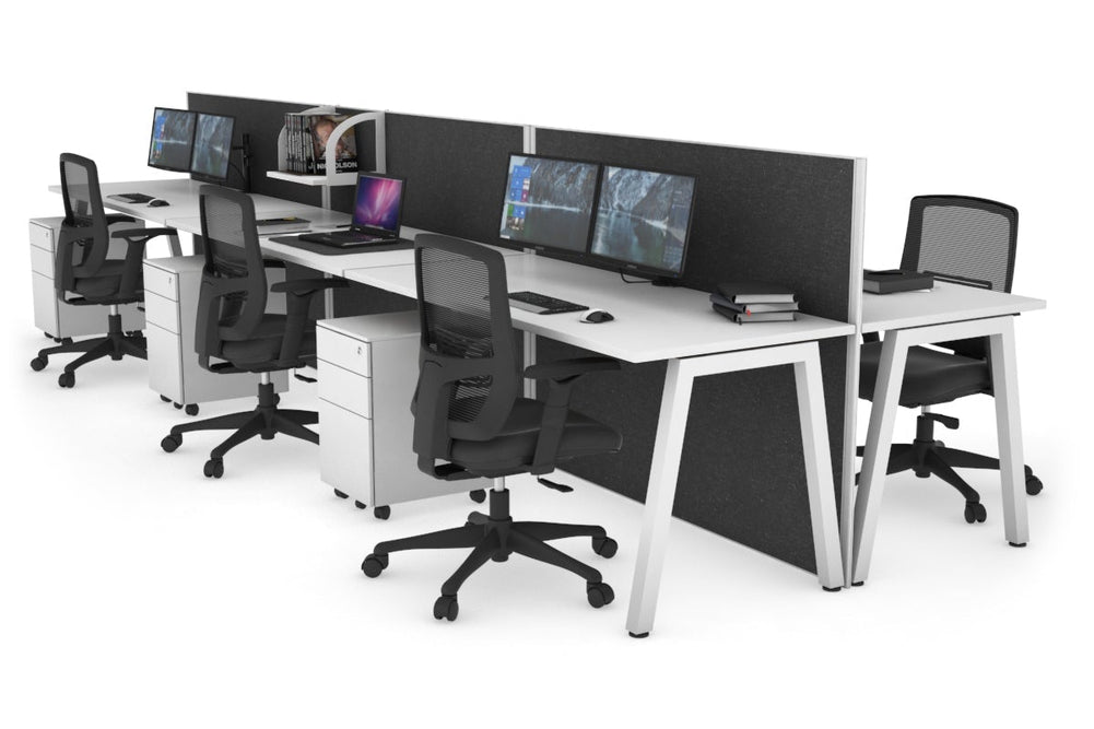 Horizon Quadro 6 Person Bench A Legs Office Workstation [1200L x 700W]-white leg white moody charcoal (1200H x 3600W)