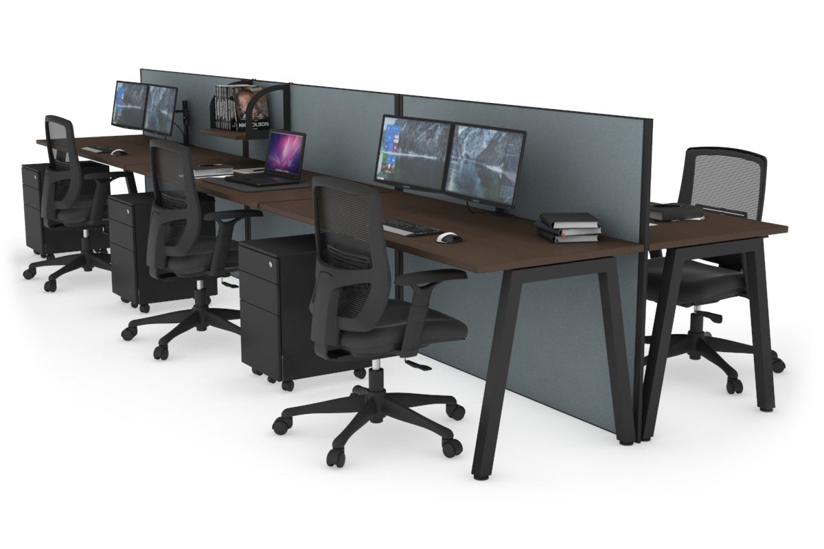 Horizon Quadro 6 Person Bench A Leg Office Workstations [1200L x 700W] Jasonl black leg wenge cool grey (1200H x 3600W)