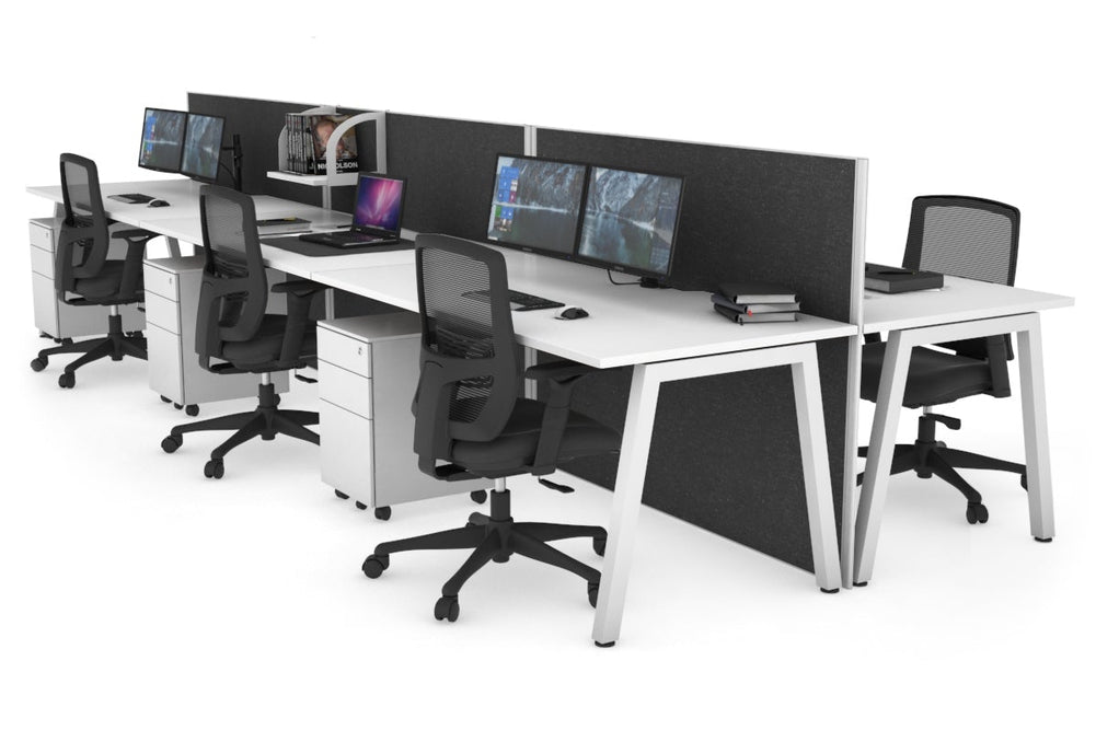 Horizon Quadro 6 Person Bench A Legs Office Workstation [1200L x 800W with Cable Scallop]-white leg white moody charcoal (1200H x 3600W)