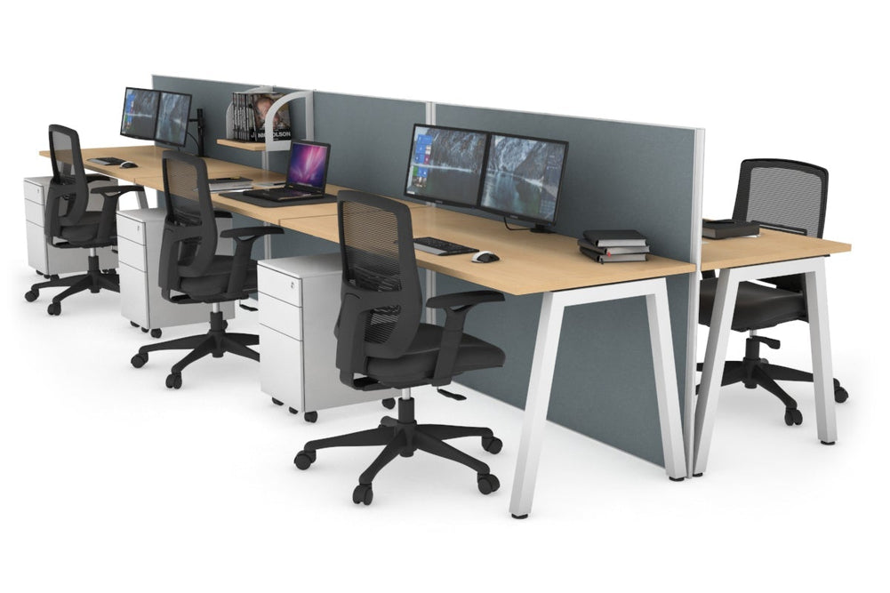 Horizon Quadro 6 Person Bench A Legs Office Workstation [1400L x 700W]-white leg maple cool grey (1200H x 4200W)