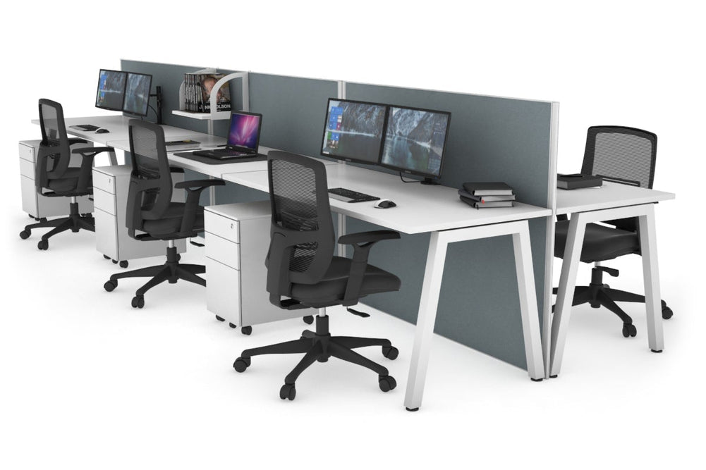 Horizon Quadro 6 Person Bench A Legs Office Workstation [1400L x 700W]-white leg white cool grey (1200H x 4200W)