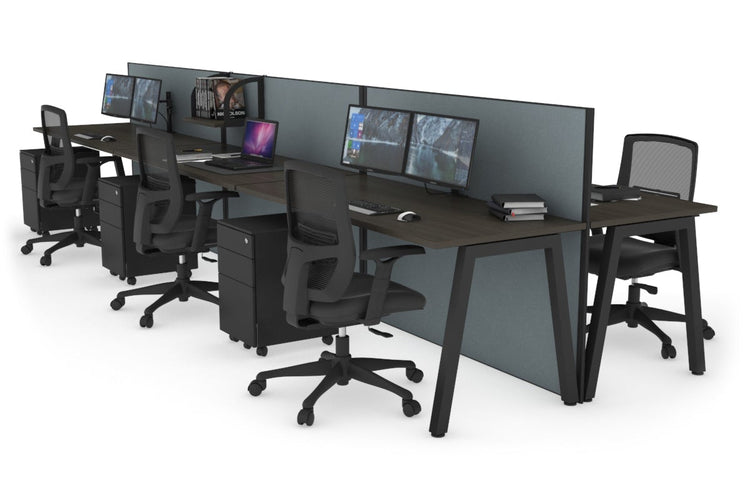 Horizon Quadro 6 Person Bench A Leg Office Workstations [1400L x 700W] Jasonl black leg dark oak cool grey (1200H x 4200W)