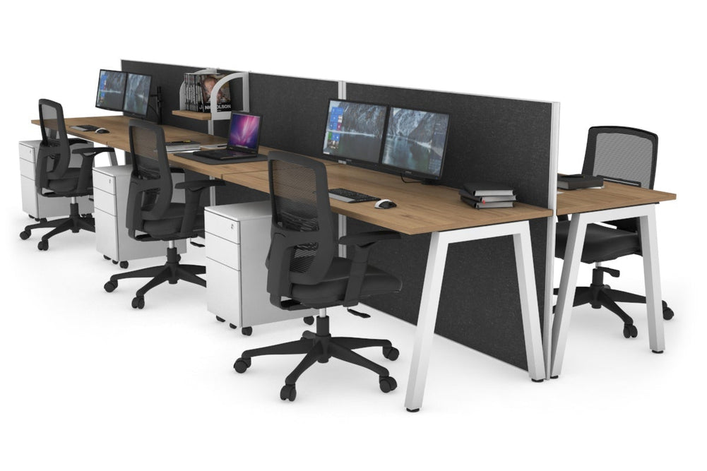 Horizon Quadro 6 Person Bench A Legs Office Workstation [1400L x 700W]-white leg salvage oak moody charcoal (1200H x 4200W)