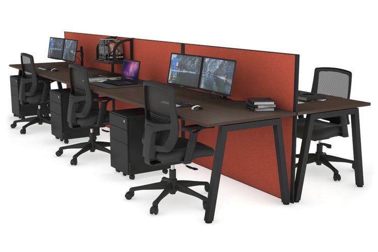 Horizon Quadro 6 Person Bench A Leg Office Workstations [1400L x 800W with Cable Scallop] Jasonl black leg wenge orange squash (1200H x 4200W)