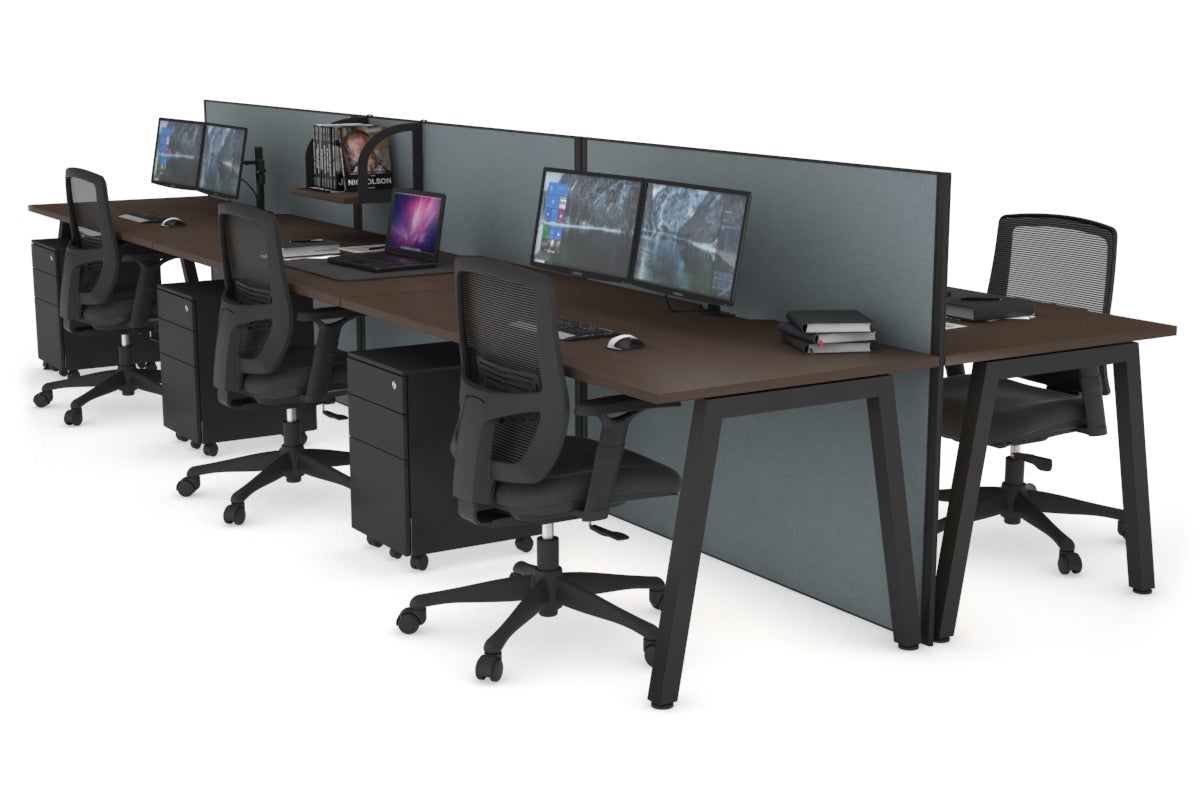 Horizon Quadro 6 Person Bench A Leg Office Workstations [1400L x 800W with Cable Scallop] Jasonl black leg wenge cool grey (1200H x 4200W)