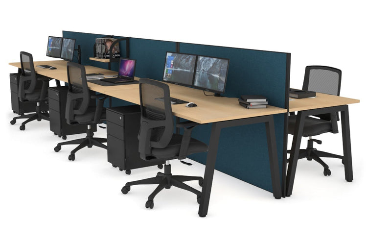 Horizon Quadro 6 Person Bench A Leg Office Workstations [1400L x 800W with Cable Scallop] Jasonl black leg maple deep blue (1200H x 4200W)