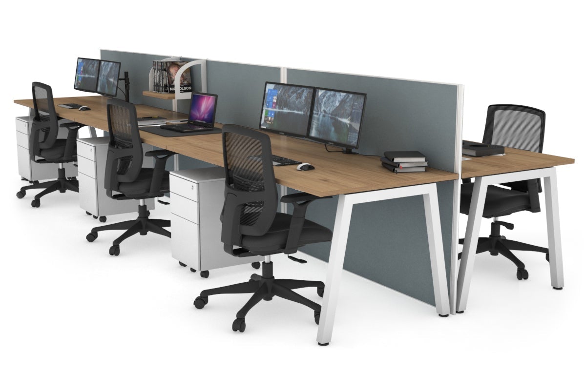 Horizon Quadro 6 Person Bench A Leg Office Workstations [1400L x 800W with Cable Scallop] Jasonl white leg salvage oak cool grey (1200H x 4200W)
