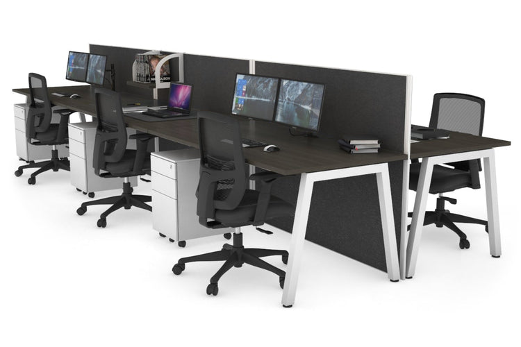 Horizon Quadro 6 Person Bench A Leg Office Workstations [1400L x 800W with Cable Scallop] Jasonl white leg dark oak moody charcoal (1200H x 4200W)