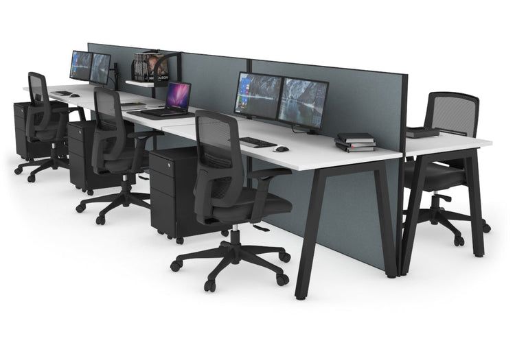 Horizon Quadro 6 Person Bench A Leg Office Workstations [1600L x 700W] Jasonl black leg white cool grey (1200H x 4800W)