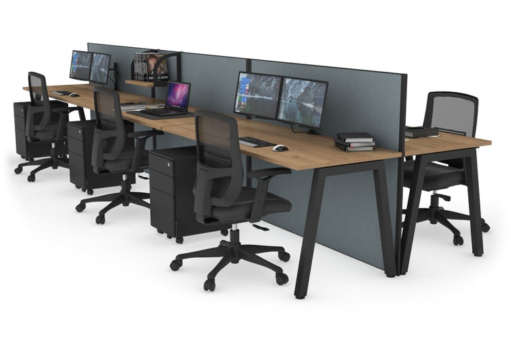 Horizon Quadro 6 Person Bench A Leg Office Workstations [1600L x 700W] Jasonl black leg salvage oak cool grey (1200H x 4800W)