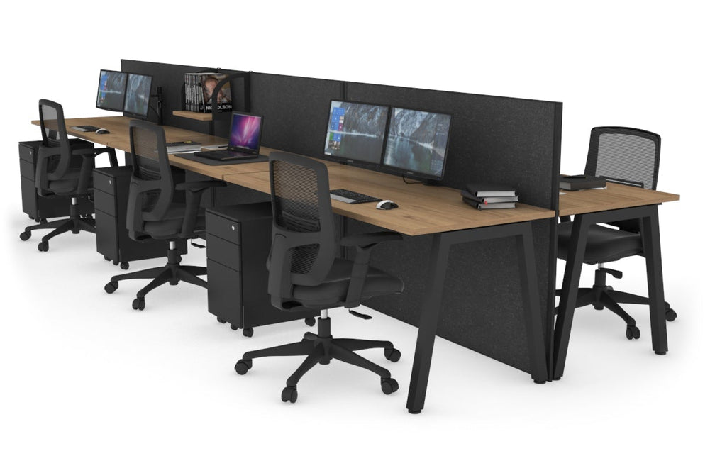 Horizon Quadro 6 Person Bench A Legs Office Workstation [1600L x 700W]-black leg salvage oak moody charcoal (1200H x 4800W)