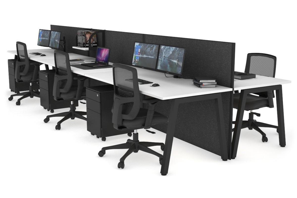 Horizon Quadro 6 Person Bench A Legs Office Workstation [1600L x 800W with Cable Scallop]-black leg white moody charcoal (1200H x 4800W)