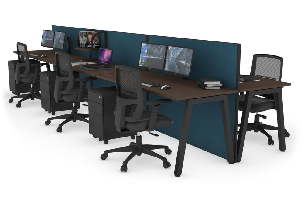 Horizon Quadro 6 Person Bench A Legs Office Workstation [1800L x 700W]-black leg dark oak moody charcoal (1200H x 5400W)