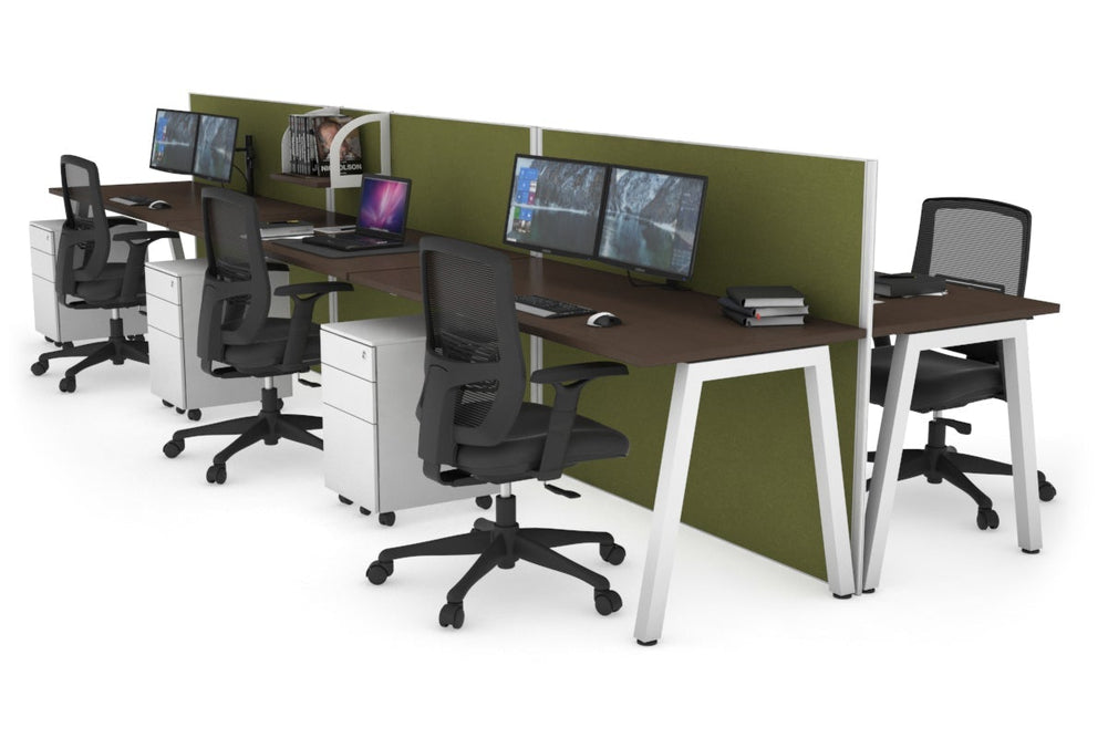 Horizon Quadro 6 Person Bench A Legs Office Workstation [1800L x 700W]-black leg dark oak moody charcoal (1200H x 5400W)