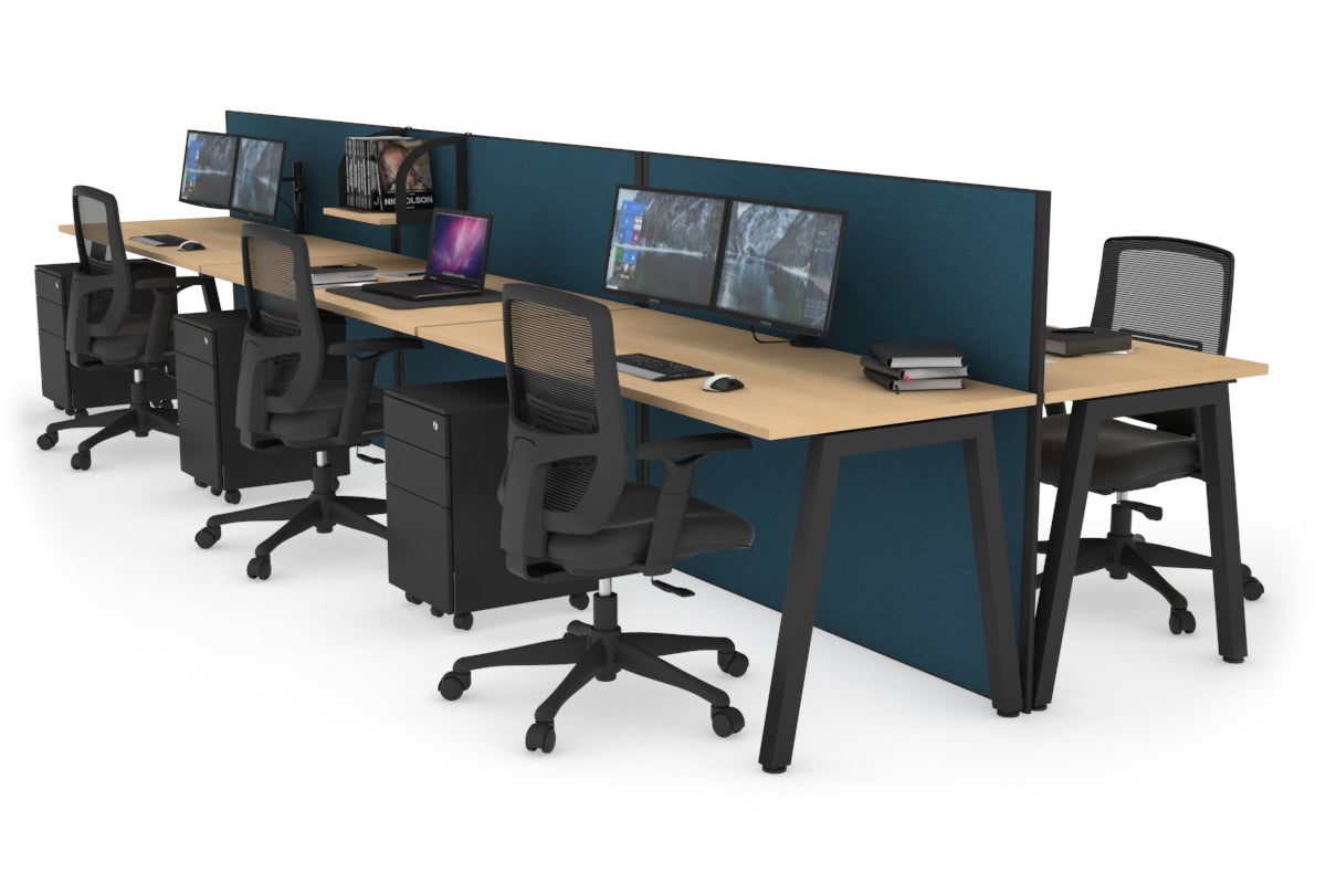 Horizon Quadro 6 Person Bench A Leg Office Workstations [1800L x 700W] Jasonl black leg maple deep blue (1200H x 5400W)