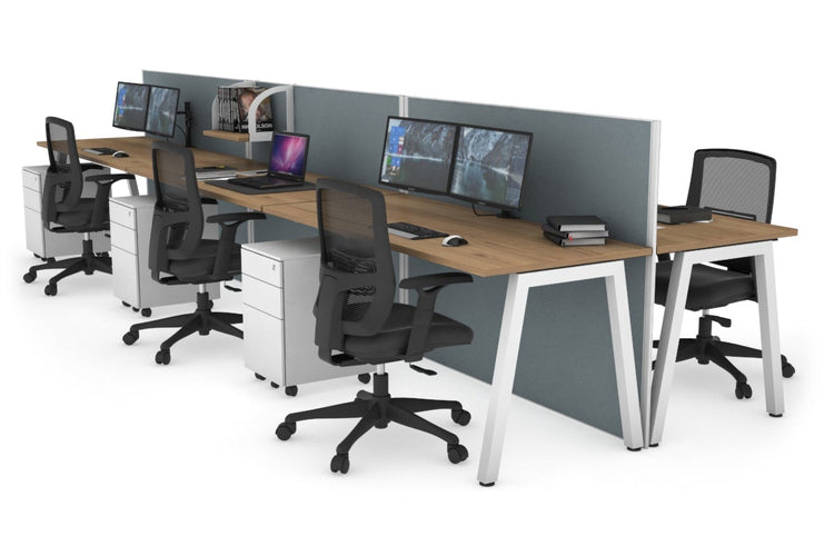 Horizon Quadro 6 Person Bench A Leg Office Workstations [1800L x 700W] Jasonl white leg salvage oak cool grey (1200H x 5400W)