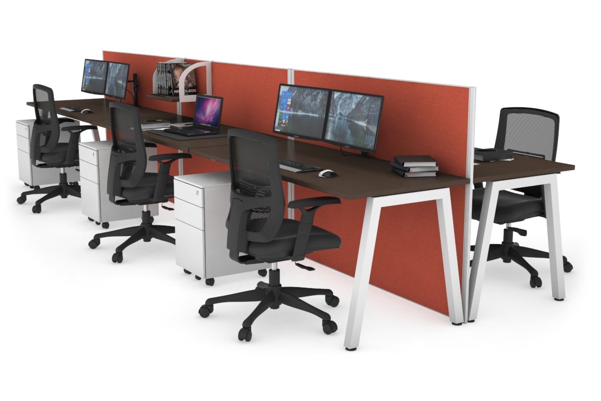 Horizon Quadro 6 Person Bench A Leg Office Workstations [1800L x 700W] Jasonl white leg wenge orange squash (1200H x 5400W)