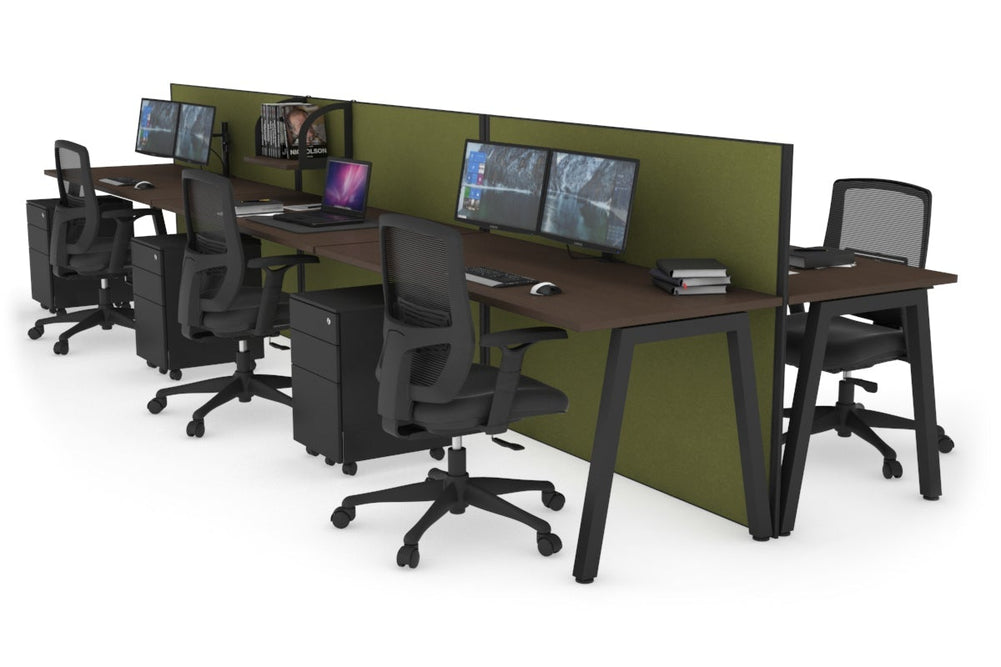 Horizon Quadro 6 Person Bench A Legs Office Workstation [1800L x 700W]-black leg dark oak moody charcoal (1200H x 5400W)