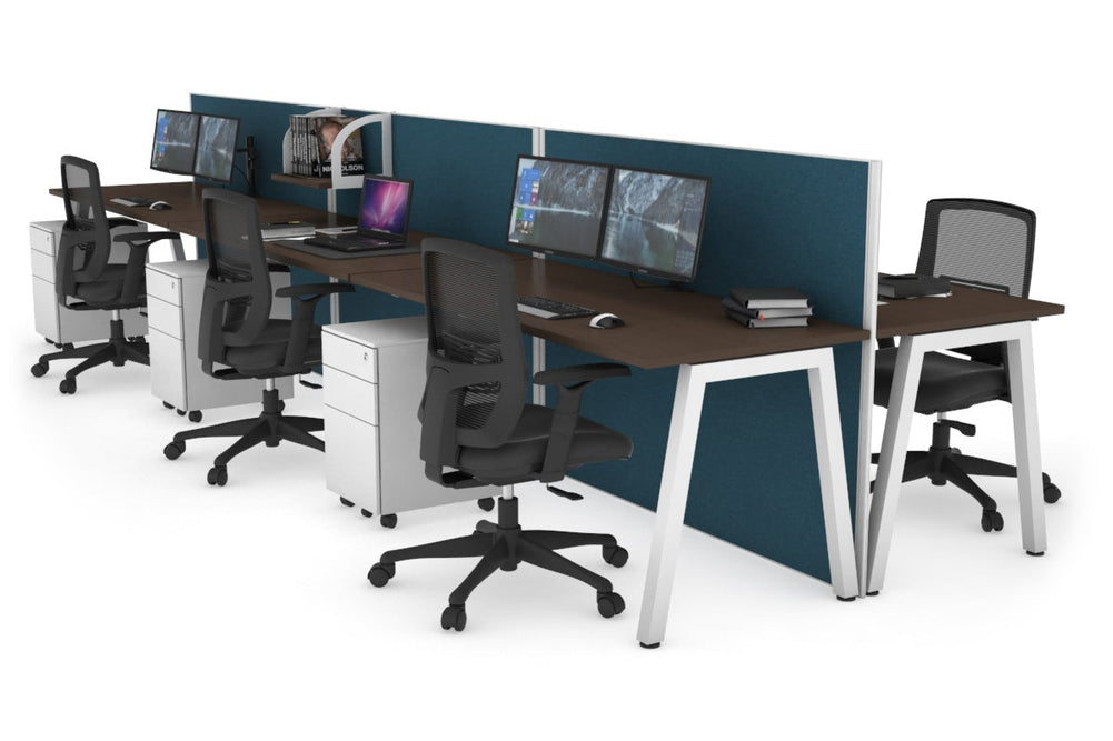 Horizon Quadro 6 Person Bench A Legs Office Workstation [1800L x 700W]-black leg dark oak moody charcoal (1200H x 5400W)