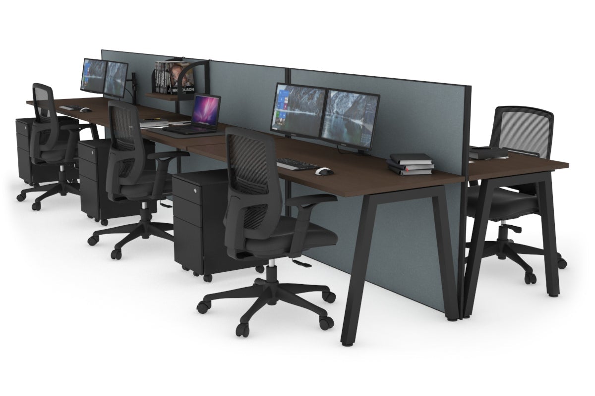 Horizon Quadro 6 Person Bench A Leg Office Workstations [1800L x 700W] Jasonl black leg wenge cool grey (1200H x 5400W)