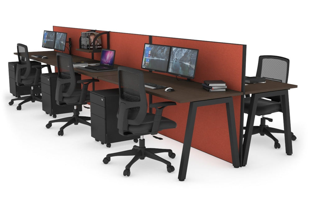 Horizon Quadro 6 Person Bench A Legs Office Workstation [1800L x 700W]-black leg dark oak moody charcoal (1200H x 5400W)