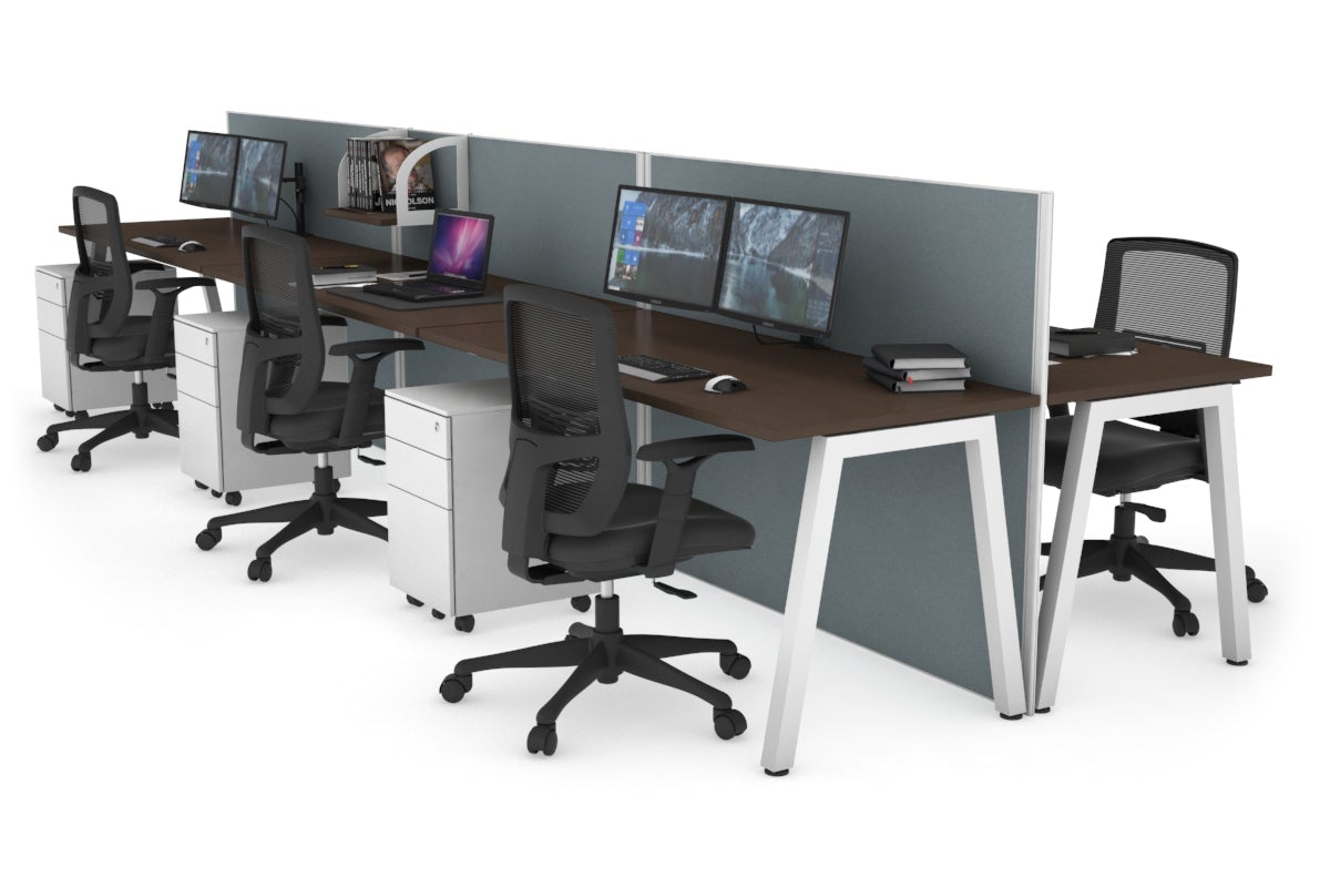 Horizon Quadro 6 Person Bench A Leg Office Workstations [1800L x 700W] Jasonl white leg wenge cool grey (1200H x 5400W)