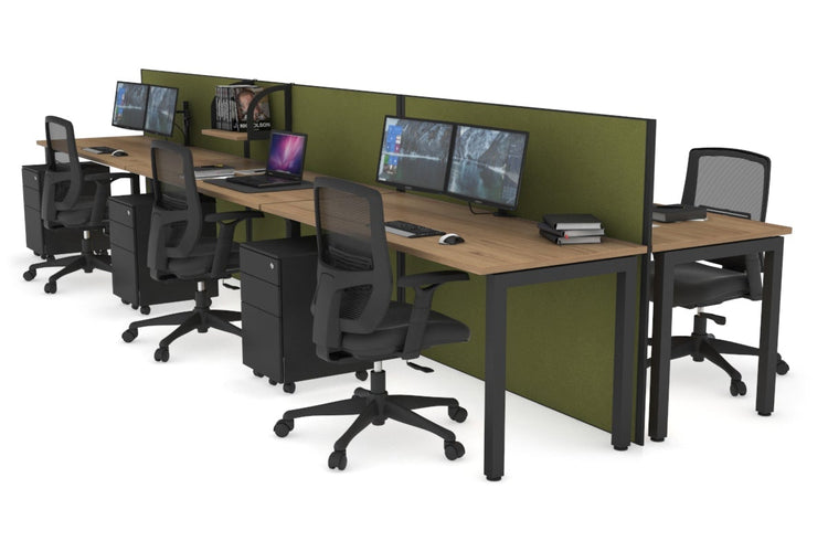 Horizon Quadro 6p Bench Square Leg Office Workstation [1200L x 700W] Jasonl black leg salvage oak green moss (1200H x 3600W)